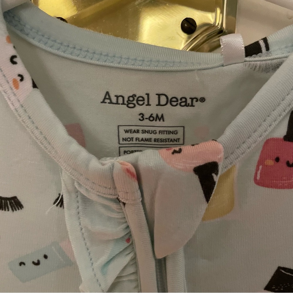 NWT Angel Dear Bamboo Ruffle Light Blue Make-Up Print Footie Pajama - Picture 10 of 10